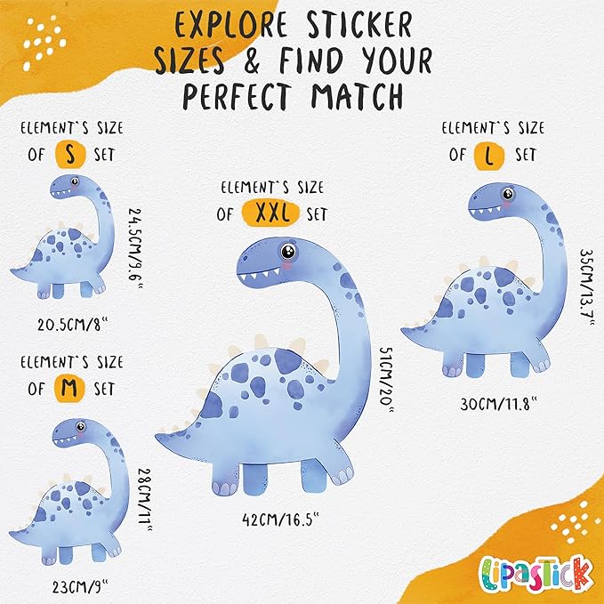 Large Dinosaur Wall Decals by Lipastick - 109 pcs Watercolour Dinosaur Kids Wall Stickers - Dinosaur Footprints Silhouettes Decals for Walls – Peel and Stick Decal for Kids Bedroom Nursery XXL Size