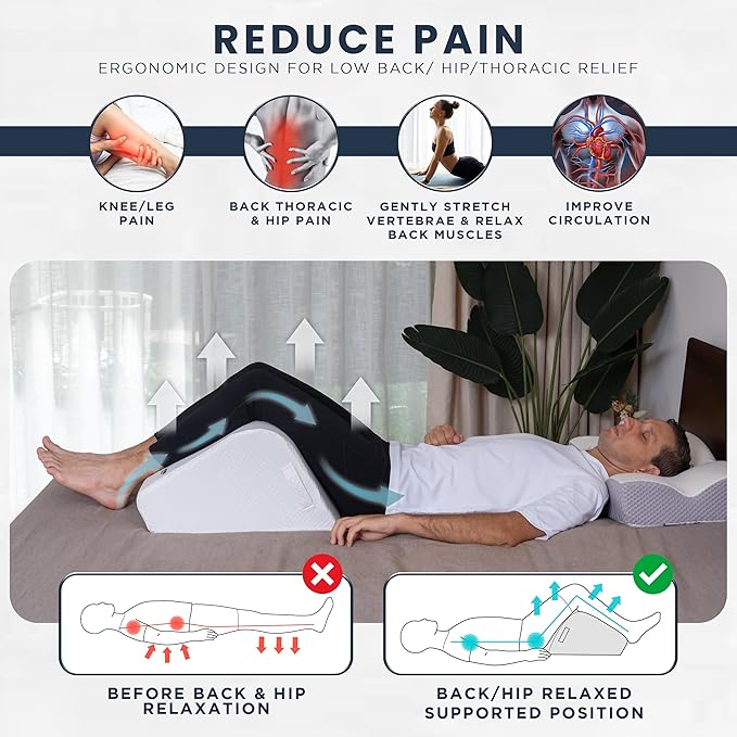 Leg Elevation Pillow Foam Wedge 11" - Ergonomic Lower Back Pain Relief - Knee Bed Pillow for Leg Pain - Post Workout Recovery, Circulation, Firm Support, Plush Removable Cover (Large 11")