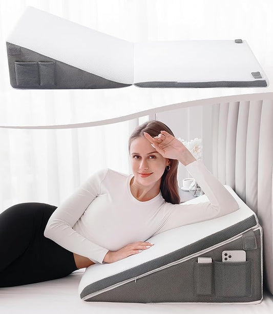 Bed Wedge Pillow for Sleeping, 10-in-1 Adjustable Memory Foam Wedge Pillow for Acid Reflux, 2-in-1 Incline Wedge Pillows for After Surgery, Snoring, Back Pain Pillow Wedge