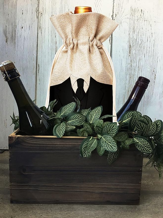 Muruseni Father of the Bride Gift,Gift for Father in law, Birthday Gift for Father in law, Gift to Wife's Father, Groom to Father in law Gift-Cotton linen Drawstring Wine Bags(1 Pack)