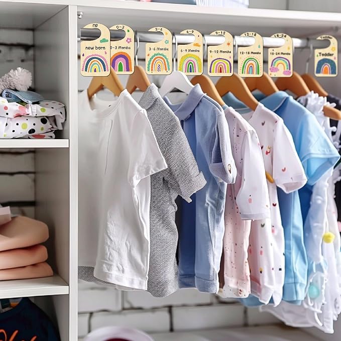 CRASPIRE 10Pcs Rainbow Wood Baby Wardrobe Dividers Colourful Nursery Decor from Newborn to 36 Month Hanger Seperaters Baby Closet Organizers Nursery Infant Wardrobe Hangers Divider for Newborn Shower