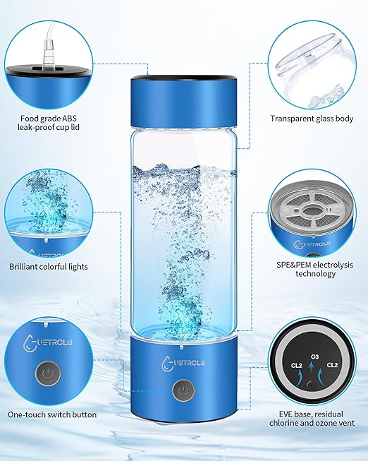 Hydrogen Water Bottle 2024, Hydrogen Water Bottle Generator with SPE PEM Technology Water Ionizer, Hydrogen Water Machine Improve Water in 3 Minutes for Home, Office, Travel, Daily Drinking(Blue)