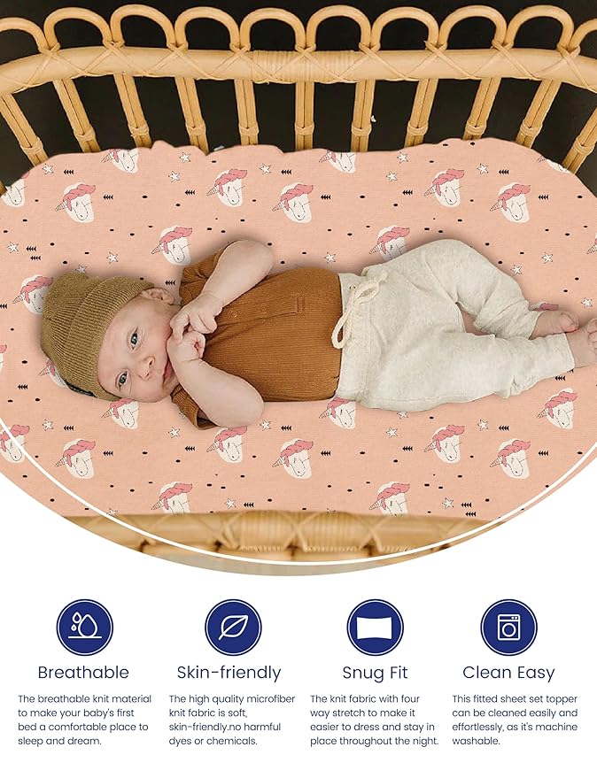 TotAha Premium Soft Unicorn Bassinet Sheet for Girl, Super Stretchy Jersey Knit Bassinet Fitted Sheet, Compatible with Halo, Maxi COSI, Mika Micky, SNOO, Baby Delight Mattress, 2 Pack