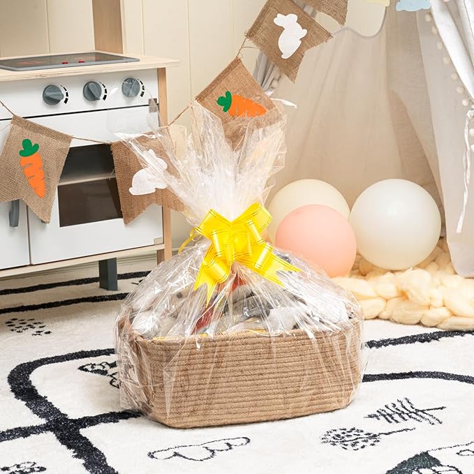 CHICVITA Rectangle Jute Rope Woven Basket with Handles for Books, Magazines, Toys - Decorative Rectangle Basket for Baby Nursery, Living Room, Bathroom