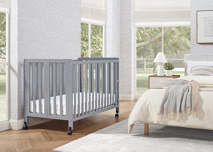 Simmons Kids Aria Full Size Portable Folding Crib - Greenguard Gold Certified, Grey