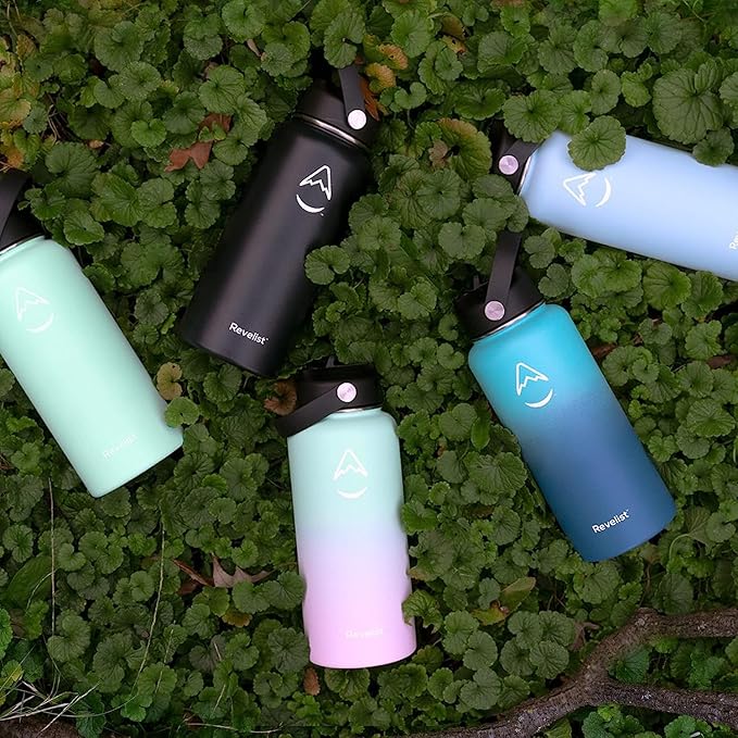 Revelist Sports Water Bottle - 32 Oz, 3 Lids (Straw Lid, Spout & Screw Top) with Boot, Vacuum Insulated Stainless Steel, Double Walled, Reusable Water Flask, Metal Canteen - Yellow & Black