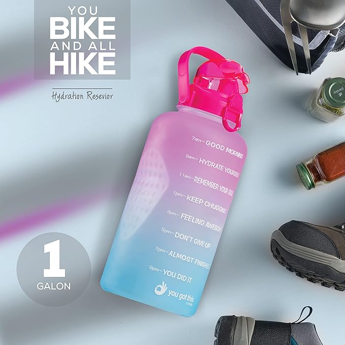 Motivational Water Bottle with Straw & Handle,One Gallon Water Bottle 128 oz/3.8L,Reusable Water Jug, Achieve All-Day Hydration SpillProof, BPA FREE