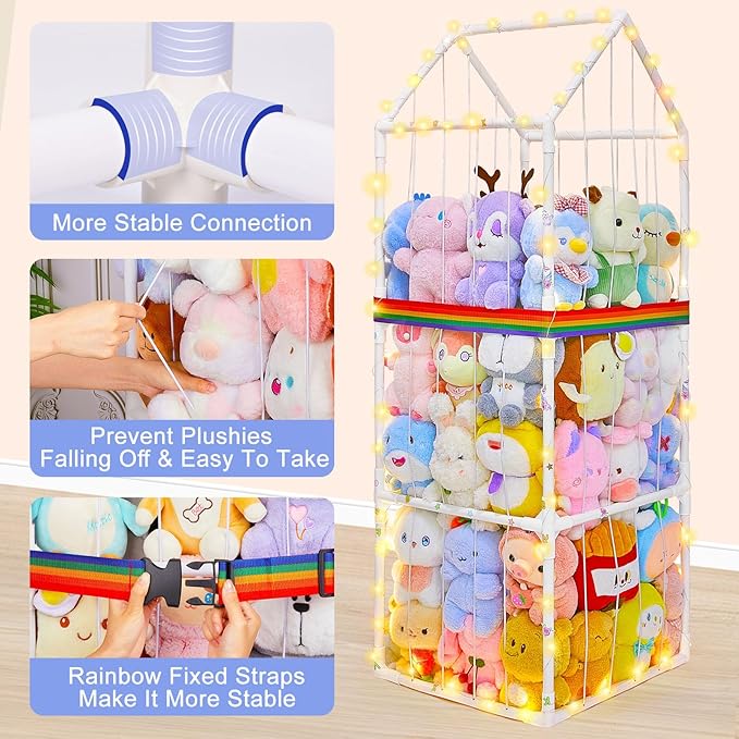 Stuffed Animals Storage Zoo Plushies Toy Storage Organizer Unicorn Castle PVC Stuffed Animals Holder Kids Toy Storage Playroom Nursery Storage Shelf