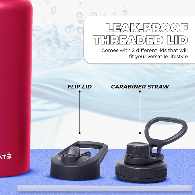 HYDRATE Insulated Stainless Steel Water Bottle - Large Reusable Flask with Leak-Proof Design and Convenient Handle - Double Vacuum Insulation for School, Work, or Adventure