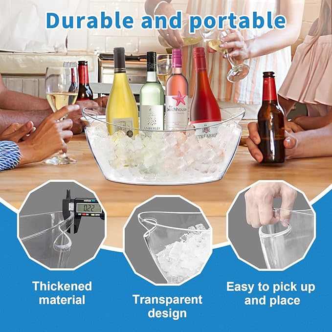 Ice Buckets for Parties, 5.5 Liter Large 2-Piece Acrylic Clear Bucket, Mimosa Bar Supplies with 2 Ice Bucket Scoops for Wine, Champagne or Beer Bottles Frozen,Ideal for Birthday Parties Outdoor,Bars