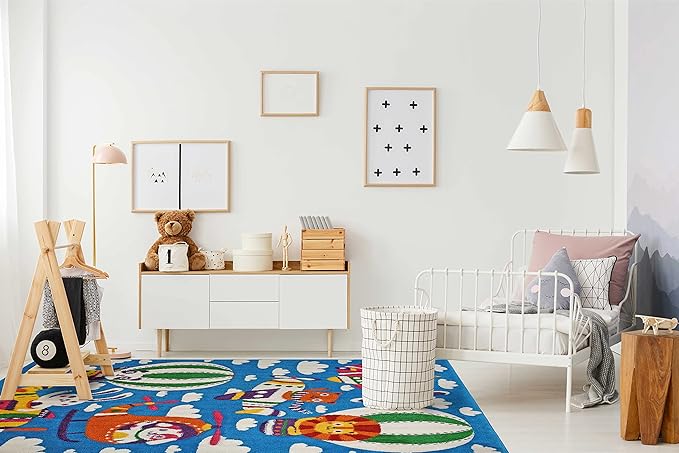 KC Cubs Play Area Rug Boy & Girl Modern Decor Multicolor Area Rug and Carpet Collection for Kids, Toddlers and Baby Nursery, Flying Animal Friends