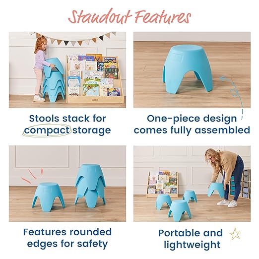 ECR4Kids Ayana Stool Set, Flexible Seating, Cyan Blue, 4-Pack