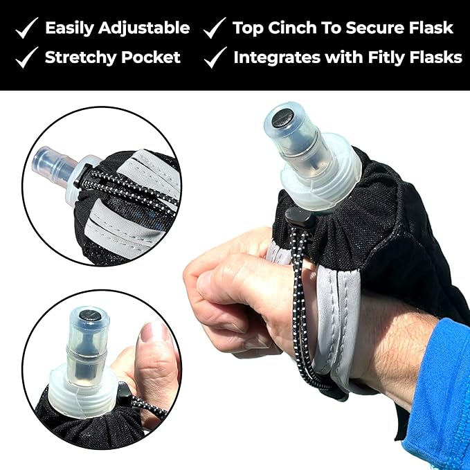 Running Handheld Water Bottle 12 oz Soft Flask - Hand Water Bottle For Runners, Hiking, Skiing & Outdoor Activity - Fits F2, F2, F3 & F4 Collapsible Flask - Hydration Bottle Holder with Pocket