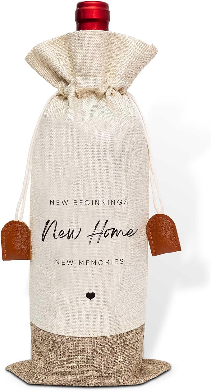 Housewarming Gifts Wine Bag, First New Home House Homeowner Gift, Cotton Linen Wine Gift Bag With Drawstring, Client Gift From Realtors, Sweet Home Congrats Gift for Women Men Wife Husband-17