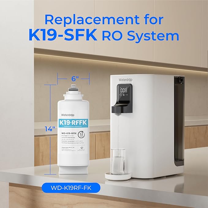 Waterdrop WD-K19RF-FK Filter, Replacement for WD-K19-SFK Countertop Reverse Osmosis System, 12-month Lifetime