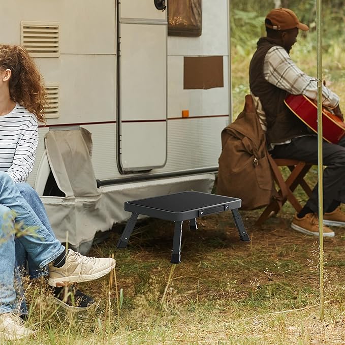 Folding Step Stool for Adults Kids with Non-Slip Platform, Height-Adjustable Sturdy Metal Stepping Stool, Bed Steps for High Beds,Collapsible Foot Step Stool for Bathroom Bedroom Kitchen RVs,Dark Gray