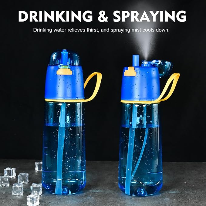24 oz Sports Water Bottle with Spray Mist, Portable Water Mister Spray Bottle for Drinking, 2-In-1 Mist and Sip Bpa-Free Plastic Misting Water Bottle For Fitness and Outdoor, Black 1 Pack