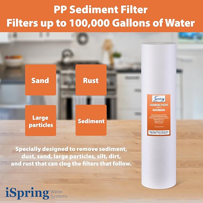 iSpring FC25B Whole House Water Filter Replacement Cartridge, CTO Carbon Block, 20” x 4.5” & 5-Micron 20” x 4.5” Whole House Water Filter Cartridges