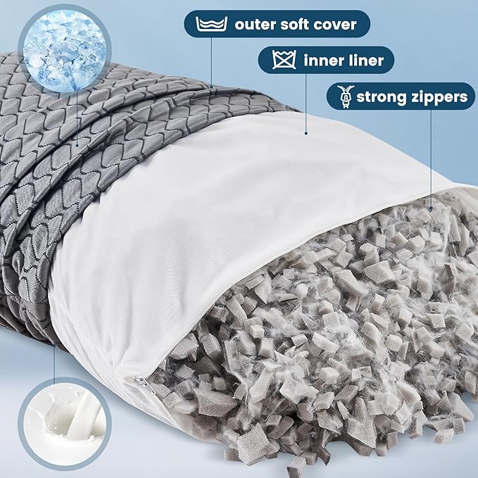 Memory Foam Pillows Queen Size set of 2,Adjustable Cooling Pillow for Side Back Stomach Sleepers with Washable Removable Cover