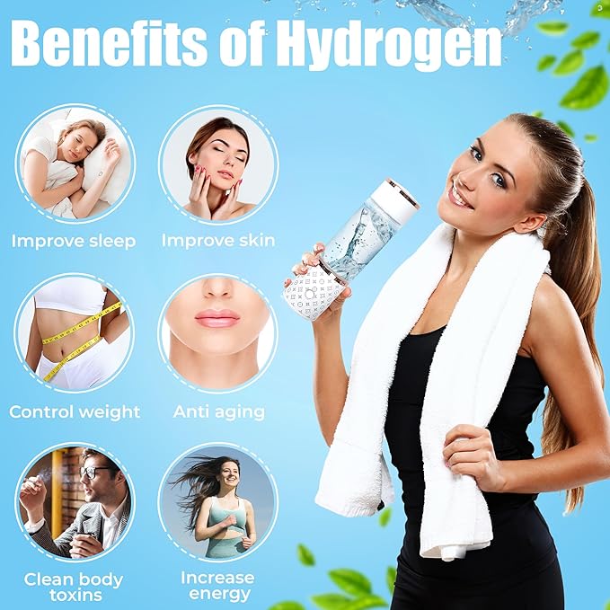Premium Hydrogen Water Bottle Generator for Hydrogen Enriched Water – 3 in 1- USB Powered Hydrogen Water Machine with 1500-2000ppb – 5 Different Light Modes Hydrogen Bottle for Sports, On The Go