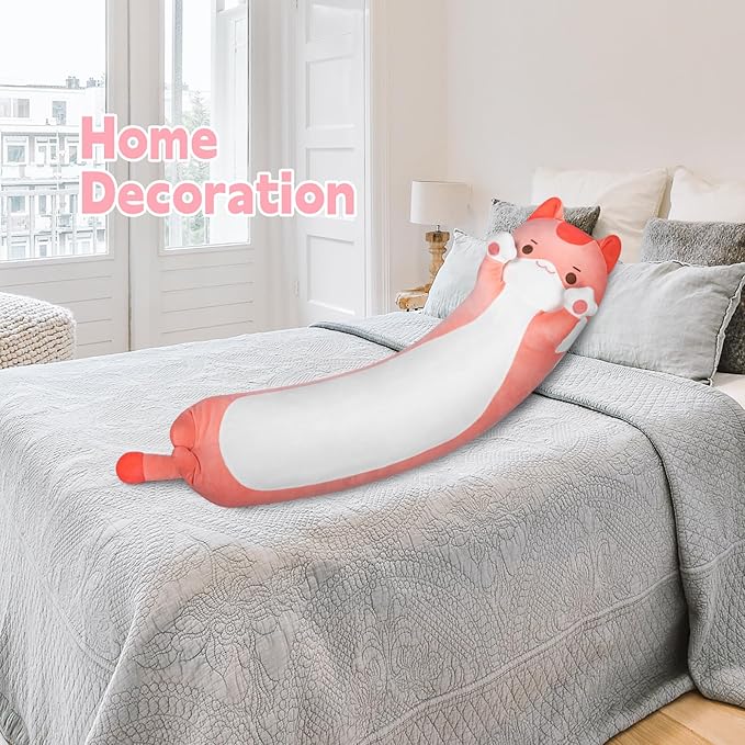 Long Cat Plush Kids Body Pillow, 53 Inch Cute Pink Cat Stuffed Animals Soft Plushies, Kitten Kawaii Plush Throw Pillow Doll Toy Gift for Girlfriend