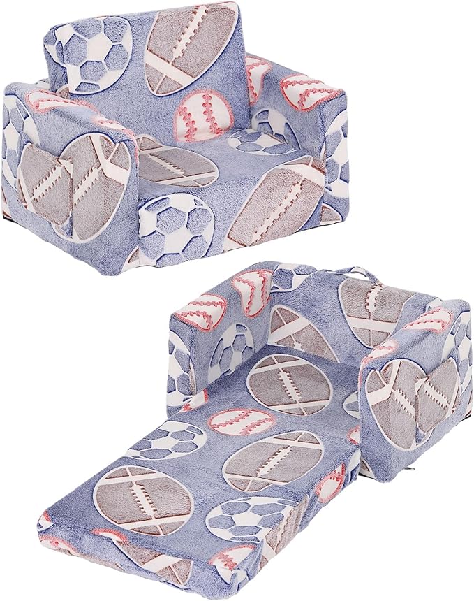 Tiita Kids Sofa, 2-in-1 Kids Sofa Chair, Convertible Children Couch to Lounger, Flip Out Kids Sofa Chair, Toddler Armrest Chair Bed, Folding Kids Play Sofa for Girl or Boy(Ball)