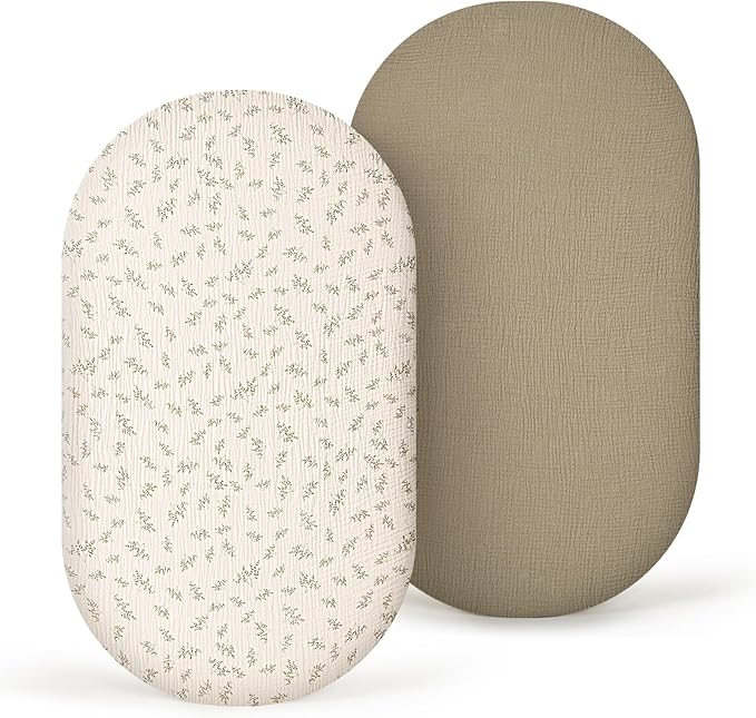 Muslin Bassinet Sheets Baby: Cotton Bassinet Sheets Fitted for Boys and Girls - Bassinet Sheets for Oval Rectangle or Hourglass Mattress(Autumn Leaf)