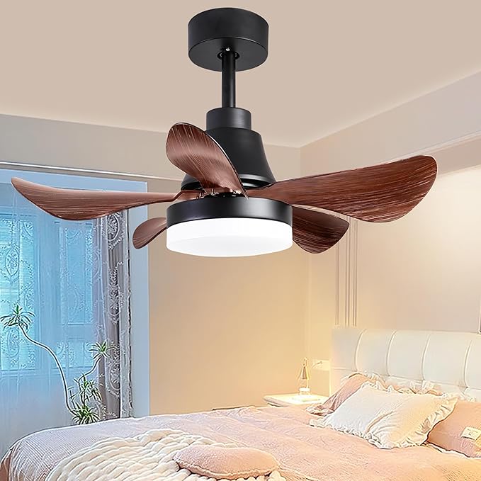 NicBex Ceiling Fan 28 Inch Ceiling Fan with Lights Ceiling Fans with 5 ABS Blades and Remote Control DC Motor Ceiling Fan with Down Rod Mount for Bedroom, Living Room, Brown