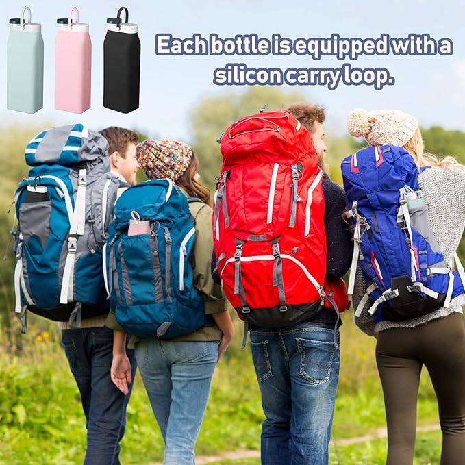 Ctosree 3 Pcs Collapsible Water Bottles 20 oz Foldable Portable Silicone Water Bottle Leak Proof Travel Water Bottle Lightweight Folding Water Bottle for Sports Traveling Hiking