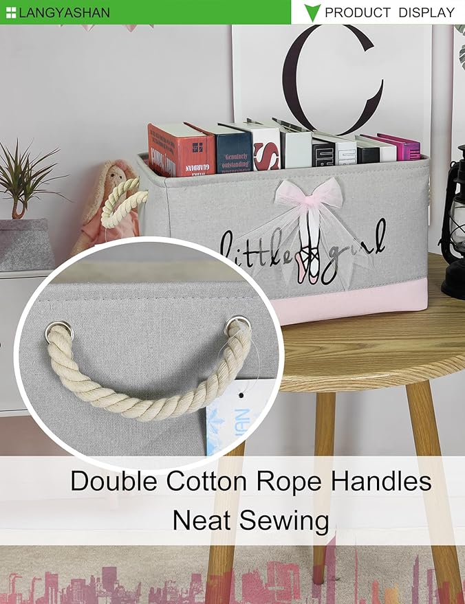 LANGYASHAN Rectangular Storage Bin Collapse Canvas Fabric Cartoon Storage Basket with Handles for Organizing Home Kitchen Boys and Girls Toys Office Closet Shelf Baskets (Rec lace)