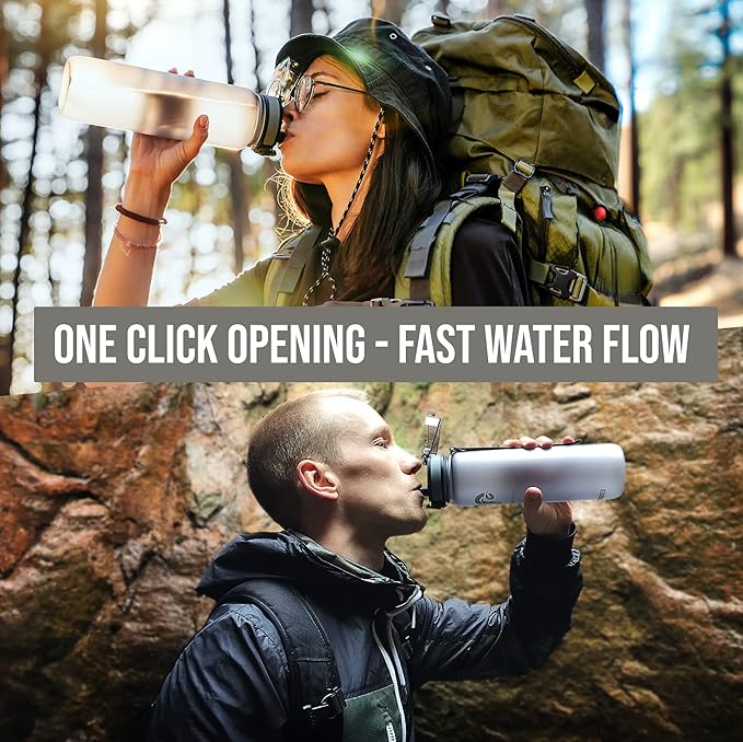 Embrava Sports Water Bottle - 32oz Large - Fast Flow Quick Sip Lid - BPA & BPS Free - Leakproof, Flip Top - Lightweight & Sturdy Tritan Plastic - Strainer for Fruit & Ice