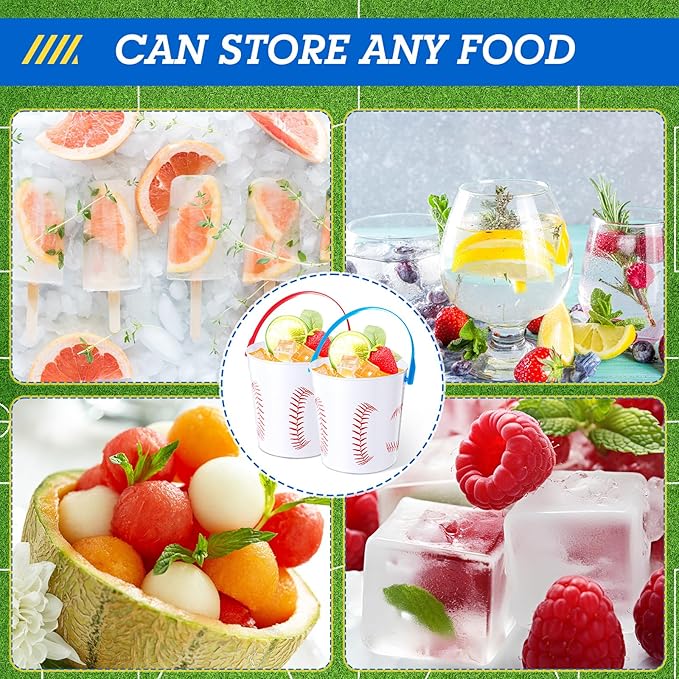 Mifoci Baseball Small Plastic Bucket with Handles 34 oz Versatile Baseball Treat Bucket Baseball Ice Bucket Bulk for Wine Beverage Baseball Party Bar Alcohol Beer Snack Drink Pail Gifts(20 Pcs)