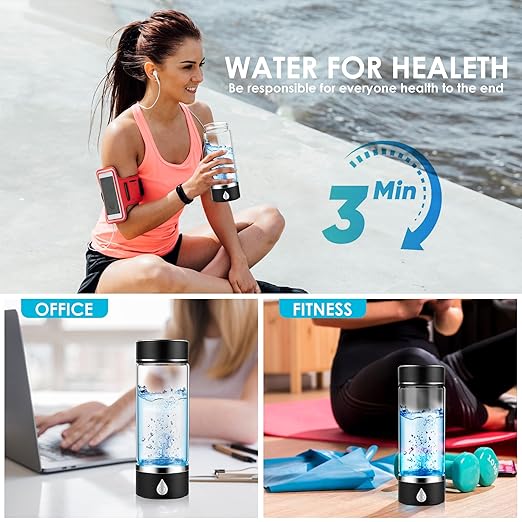 Hydrogen Water Bottle with PEM SPE Technology - 2024 for Men Women - A Portable Rechargeable Hydrogen Water Generator with Gift Box, Hydrogen Water Ionizer Machine for Home Office Travel (Black)