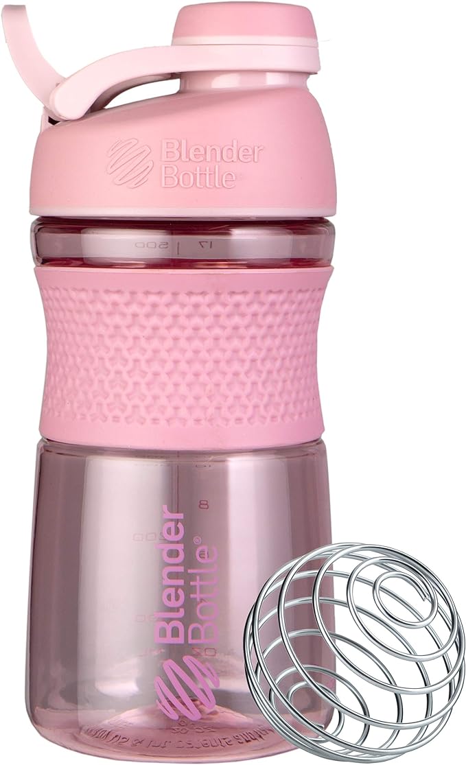 BlenderBottle 20oz SportMixer Protein Shaker Bottles with BlenderBall Wire Whisk, Rose and Teal