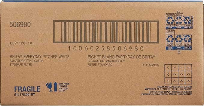 Brita Large Water Filter Pitcher for Tap and Drinking Water with SmartLight Filter Change Indicator, Includes 1 Standard Filter, BPA-Free, Lasts 2 Months, 10-Cup Capacity, Bright White