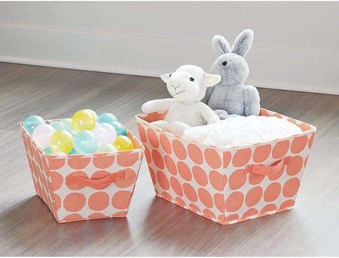 iDesign Dot Fabric Storage Bin, Angled Medium Basket Container with Dual Side Handles for Closet, Bedroom, Toys, Nursery - Coral