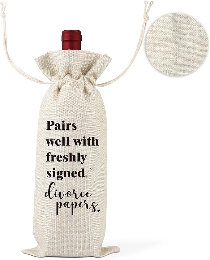 Divorced Wine Gift Bag,Divorce Party Gift,New Beginning Gift,Freshly Signed,Breakup Congratulations Gift,Divorce Gifts for Her/His Best Friend,Sister,Colleague,1 Drawstring Gift Wine Bag,Q19