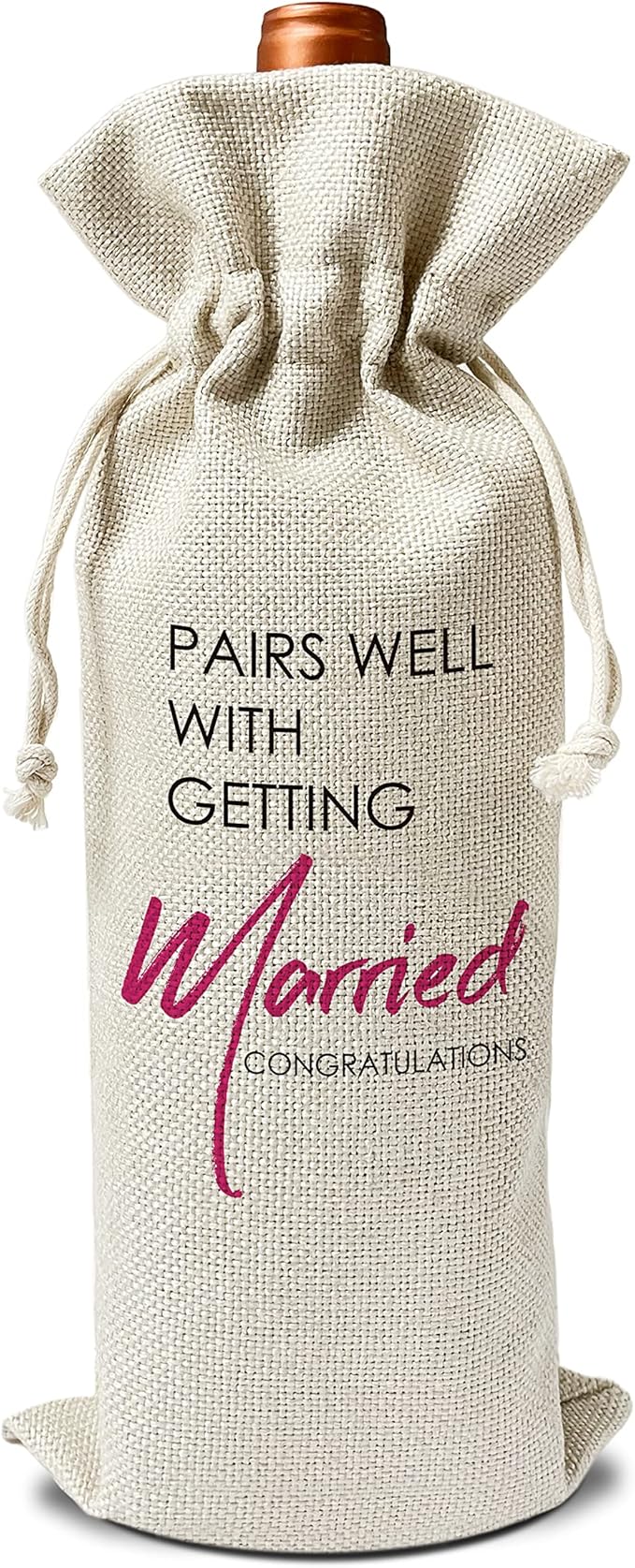 Engagement Wine Gift Bags - Pairs Well With Getting Married, Engagement Gift for Couples, Gift for her, Bride Gift - Reusable Burlap With Drawstring Gift Bag (5.5"x 13.5")-1 Pcs/jiu015