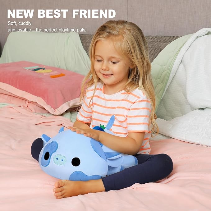 Onsoyours Cute Cow Plushie, Soft Stuffed Blueberry Cow Squishy Plush Animal Toy Pillow for Kids (Blueberry Cow, 12")