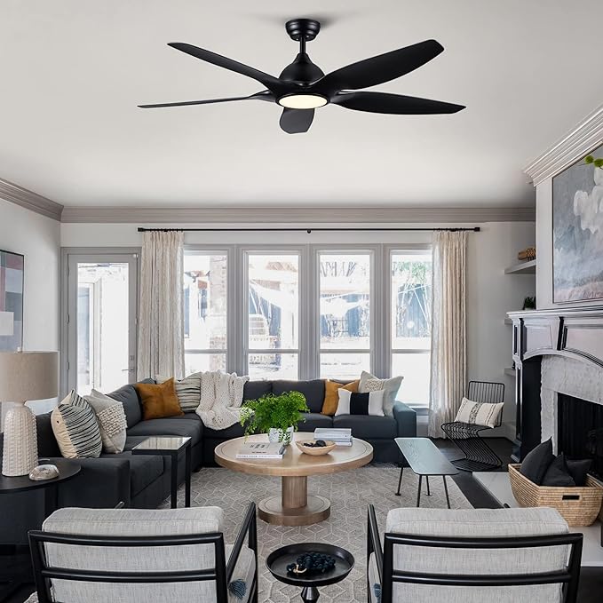 NicBex Ceiling Fan 60 Inch Modern Ceiling Fans with Integrated LED Light and Remote Control Double Finish Ceiling Fan with 5 ABS Blades for Living Room, Bedroom, Black