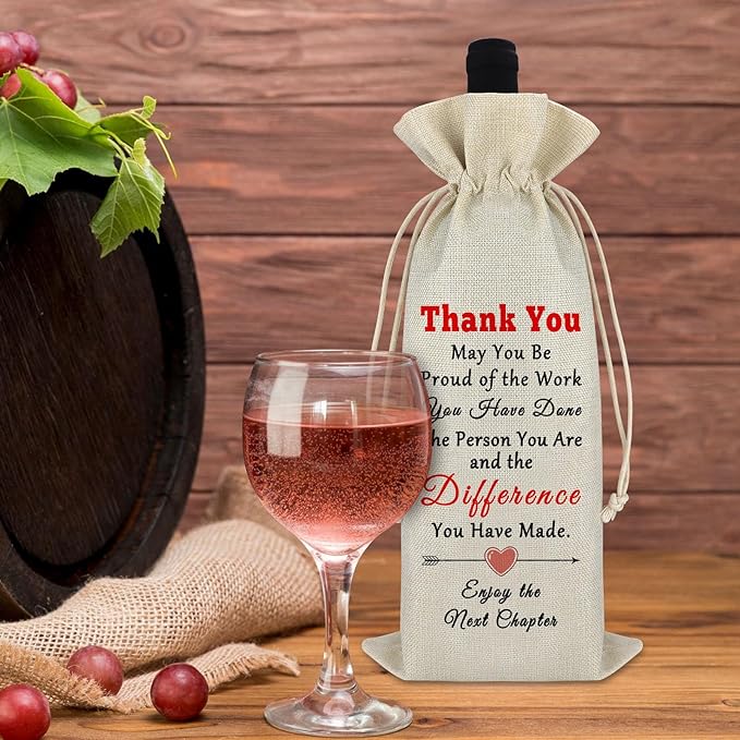 New Chapter Wine Bag Retirement Gift Thank You Gift for Coworker Appreciation Gift for Women Men Farewell Going Away Gifts Ideas for Colleague Friends Boss Teacher Drawstring Burlap Party Decorations