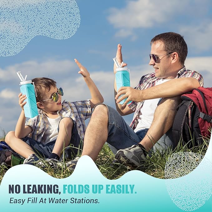 Collapsible Travel Water Bottles, Food Grade BPA Free Silicone Foldable Water Bottle, Leakproof Portable Expandable Water Bottles for Traveling, Camping, Hiking, Cycling & Sports Outdoor 620ml(2 Pack)