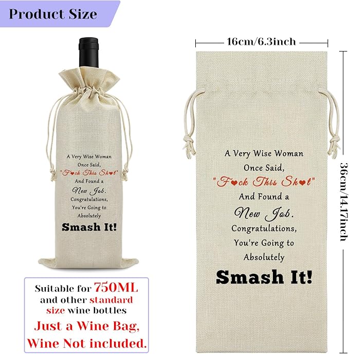 New Job Gifts for Coworker Wine Bag Coworker Leaving Gifts Congratulations Gifts New Job Promotion Gift for Women Men Wine Gift Bag Going Away Gift Farewell Party Decors Drawstring Wine Bottle Bag