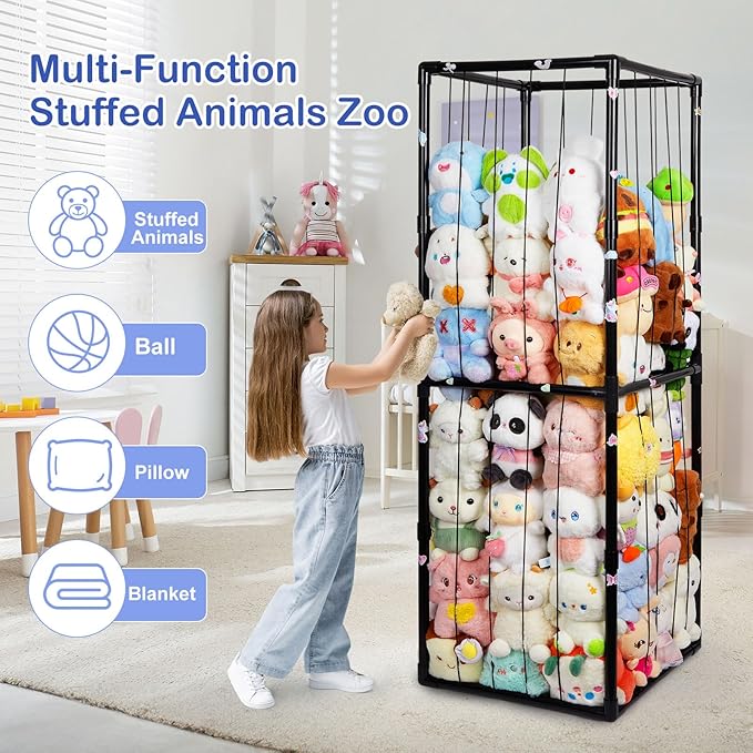 Beinou Stuffed Animals Zoo Storage Stuffed Animals Holder Extra Large Plushies Storage PVC Playroom Organizer Stuffed Animals Cage for Nursery Bedroom