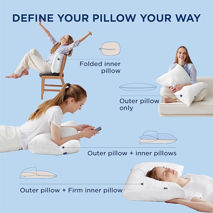 Bedsure Pillows Set of 2 - Fluffy & Soft Adjustable Layer Queen Pillows with Cotton Cover, Luxury Bed Pillows for Sleeping, Firm Pillows for Side, Back, Stomach Sleepers (1, King)