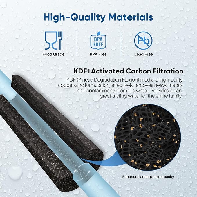 PUREPLUS 5 Micron 10" x 4.5" Whole House Coconut Shell Activated Carbon and KDF Water Filter, Heavy Metal Removal Replacement Water Filter, CTO10BB-KDF, 3 PACK