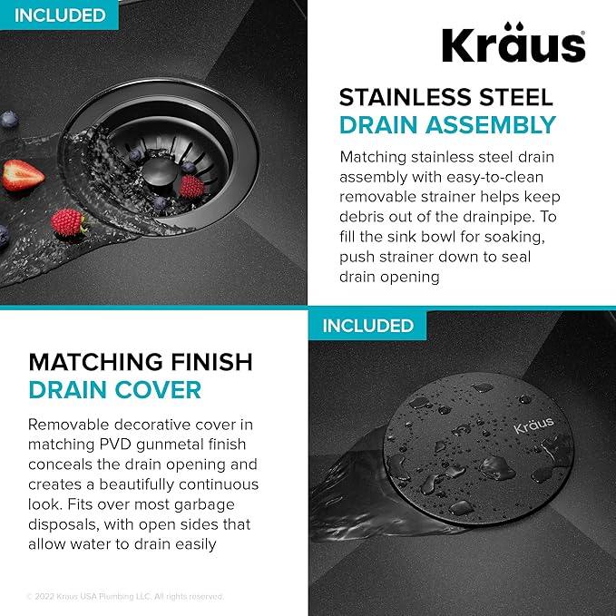 KRAUS Kore 21 Inch Undermount Workstation 16 Gauge Stainless Steel Single Bowl Kitchen Sink n PVD Gunmetal Finish with Accessories, KWU1101-21-PGM