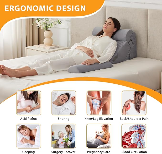 4PCS Orthopedic Bed Wedge Pillow Set for Sleeping, Wedge Pillow for Back Pain Relief, 10-in-1 Adjustable Bed Wedge Pillow Post Surgery, Triangle Pillow for Acid Reflux Snoring Gerd, Velvet