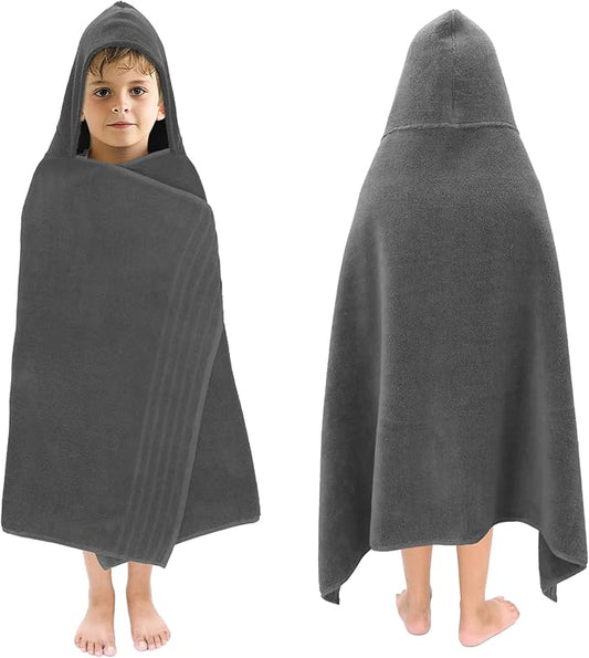 Hooded Bath Towel Wrap - Super Zero Twist 100% Cotton Large Oversized Hooded Kids Towel - Toddler Shower Pool Beach Towel - Super Soft Absorbent Quick Dry Easy Care Gift - 30 x 54 - Grey