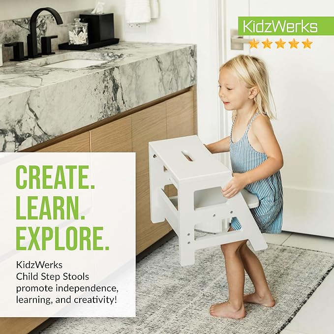 Kids Step Stool for Toddlers Bathroom Kitchen Potty Wooden Children’s Stepping Standing 2-Step Ladder, Grey